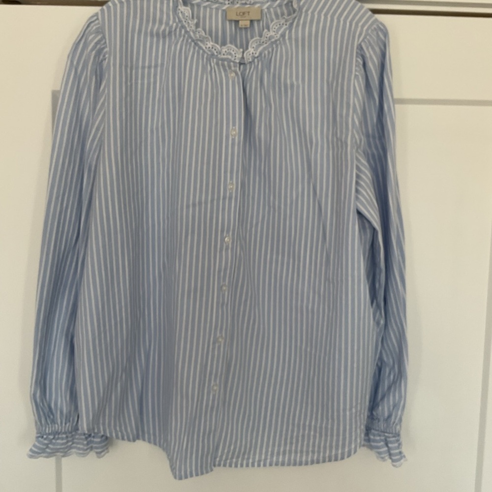 LOFT Blue and White Striped Top